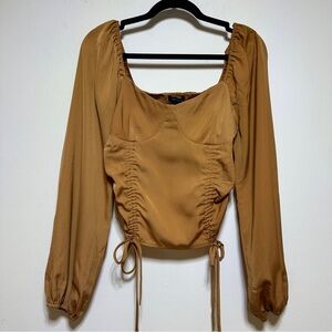 Forever 21 Off Shoulder Ruched Crop Top Tan Brown L
